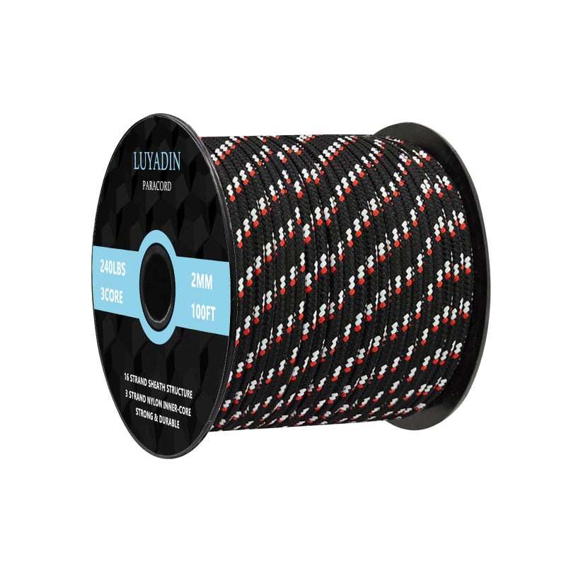 LUYADIN Paracord 240lb - Diameter 2mm Micro Utility Cord -3 Strand Parachute Spool Cord - 100ft 200ft,Paracord for Camping,Hiking,Fishing,Outdoor and DIY - Image 1